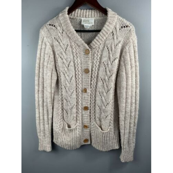 Lilly Of California Sweaters - Vintage Lilly Of California Chunky Knit Oversized Cardigan Tan Large Pockets